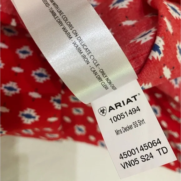 🆕 ARIAT Red Beacon Aztec Print Decker Short Sleeve Western Cowboy Shirt SZ S - Picture 9 of 13